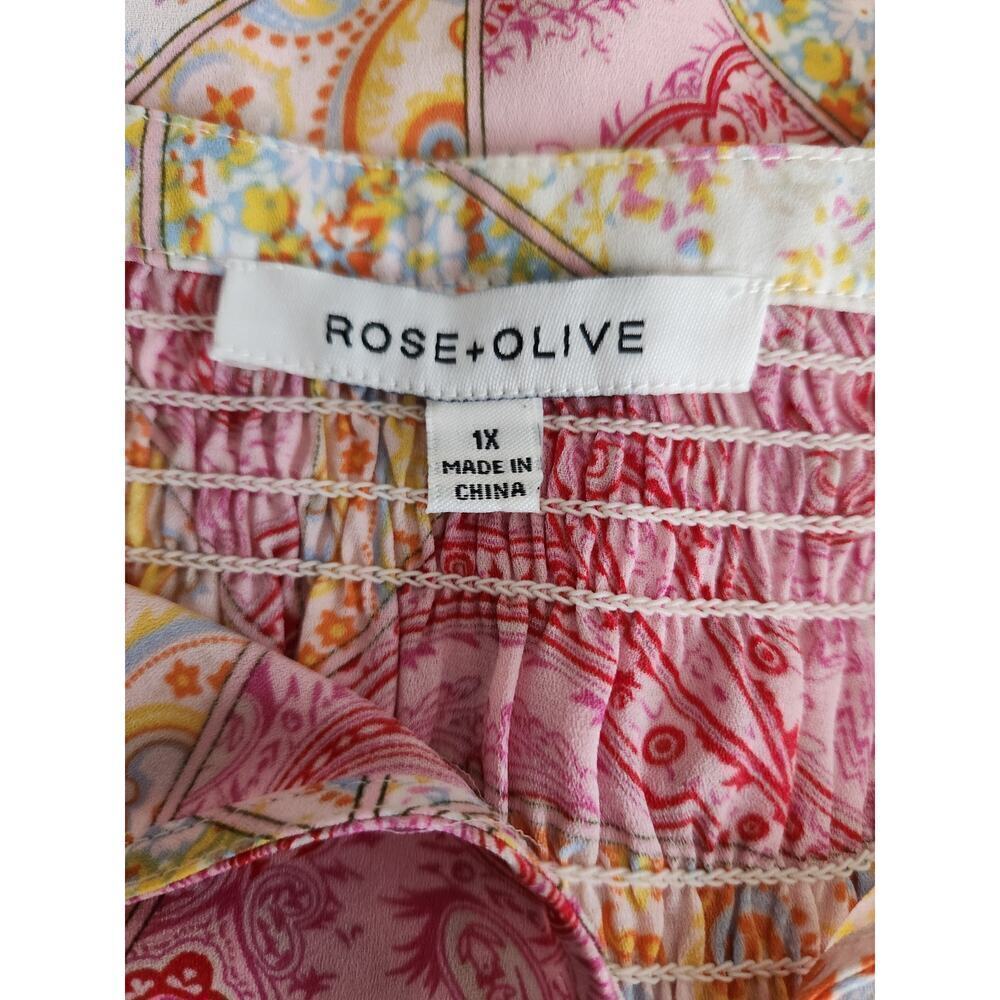 Rose And + Olive Patchwork Button Front Blouse Sz… - image 6